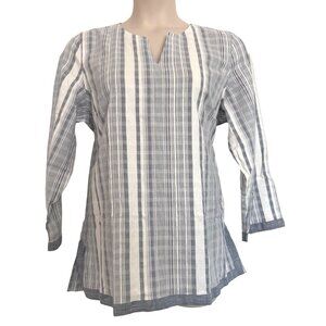 Untuckit Romagana Size 18 Striped Blouse 100% Cotton NWT BLue White Tunic Pull O